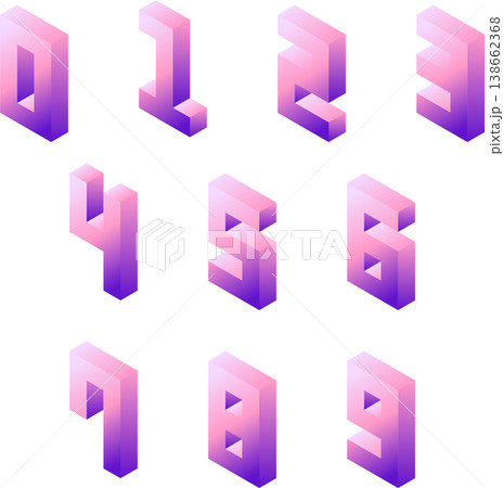 ネオンカラーのグラデーション 3D 数字 レトロ シティポップ 04 138662368