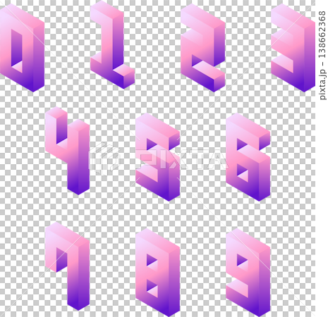 ネオンカラーのグラデーション 3D 数字 レトロ シティポップ 04 138662368