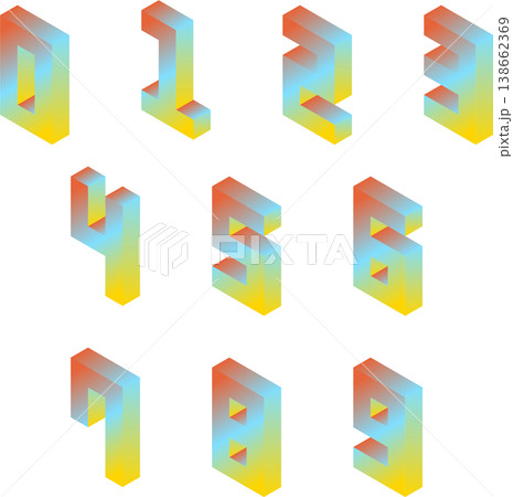 ネオンカラーのグラデーション 3D 数字 レトロ シティポップ 05 ネオンカラーのグラデーション 3D 数字 レトロ シティポップ 05 138662369
