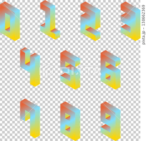 ネオンカラーのグラデーション 3D 数字 レトロ シティポップ 05 ネオンカラーのグラデーション 3D 数字 レトロ シティポップ 05 138662369
