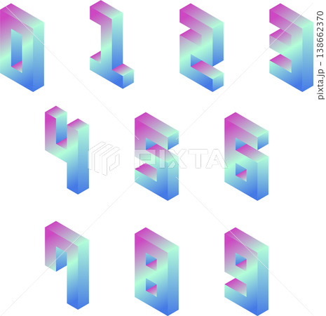 ネオンカラーのグラデーション 3D 数字 レトロ シティポップ 06 138662370