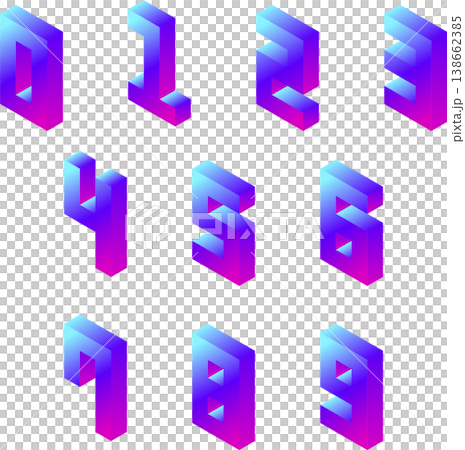 Neon color gradient 3D numbers Retro City Pop 01 138662385