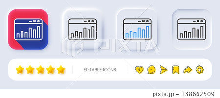 Marketing statistics line icon. Neumorphic, Flat shadow, 3d buttons. Web analytics symbol. Browser window sign. Line marketing statistics icon. Social media icons. Vector 138662509