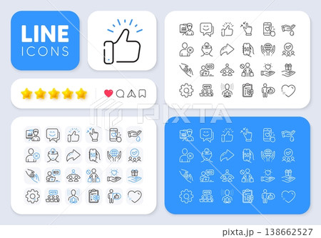 Stop shopping, Presentation and Hold heart line icons for web app. Message, Share, Like social media icons. Pack of Approved group, Organic tested, Smile face pictogram icons. Vector Stop shopping, Presentation and Hold heart line icons for web app. Message, Share, Like social media icons. Pack of Approved group, Organic tested, Smile face pictogram icons. Vector 138662527