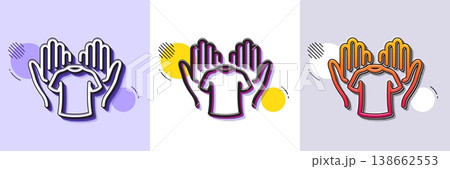 Hold t-shirt line icon. Halftone dotted pattern. Gradient icon with grain shadow. Laundry shirt sign. Clothing cleaner symbol. Line hold t-shirt icon. Various designs. Vector 138662553