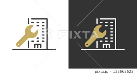 シンプルなビルとスパナのアイコン シンプルなビルとスパナのアイコン 138662622