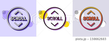 Scroll down button line icon. Halftone dotted pattern. Gradient icon with grain shadow. Scrolling screen sign. Swipe page. Line scroll down icon. Various designs. Vector 138662683