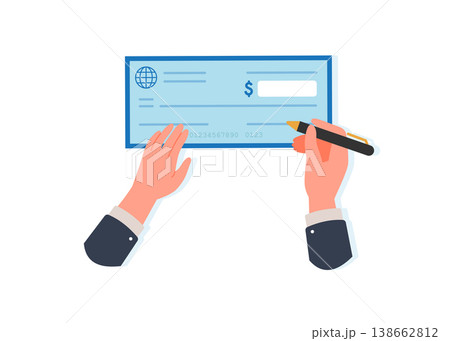 Hand signing bank check with pen payment concept stock illustration. 138662812