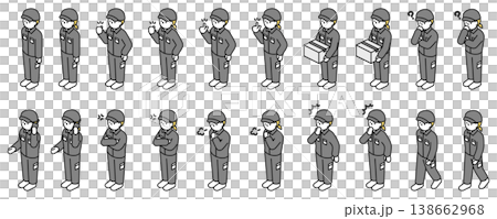 アイソメトリックイラスト：色々なポーズの男女の作業員 138662968