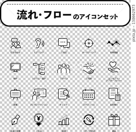 流れ・フローのアイコンセット（色なし） 138662973