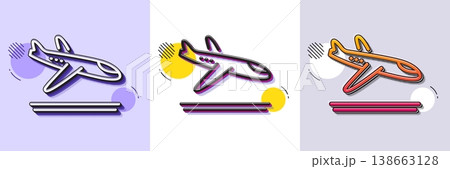 Airport arrivals plane line icon. Halftone dotted pattern. Gradient icon with grain shadow. Airplane landing sign. Flight symbol. Line arrivals plane icon. Various designs. Vector 138663128