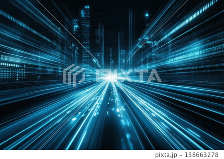 Futuristic Digital Background with Glowing Lines and Light Effects in Blue Tones 138663278