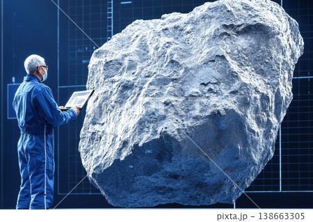 Scientist in Lab Analyzing Rock Samples with Technology and Data Visualization Scientist in Lab Analyzing Rock Samples with Technology and Data Visualization 138663305