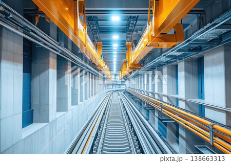 Awe-Inspiring Train Maintenance Facility with Tracks and Industrial Overhead Cranes Awe-Inspiring Train Maintenance Facility with Tracks and Industrial Overhead Cranes 138663313