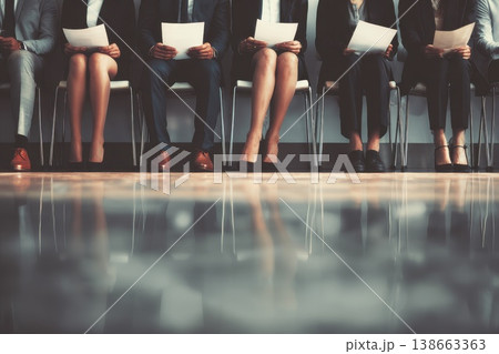 Group of job candidates sitting in waiting areafor interview before potential employment opportunity 138663363