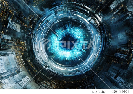 Futuristic Cybersecurity Concept with Eye Design Exhibiting Chaos and Attack Dynamics 138663401