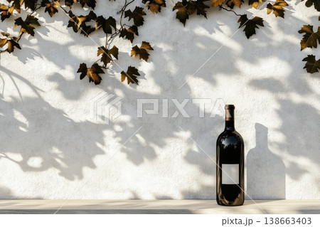 Elegant Display of a Refined Wine Bottle Against Neutral Backdrop Elegant Display of a Refined Wine Bottle Against Neutral Backdrop 138663403
