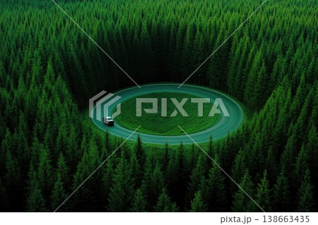 Stunning Aerial View of Winding Road Cutting Through Lush Green Forest Landscape Stunning Aerial View of Winding Road Cutting Through Lush Green Forest Landscape 138663435