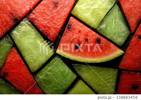 Colorful Abstract Wallpaper Featuring Sliced Watermelon Pieces and Texture 138663458