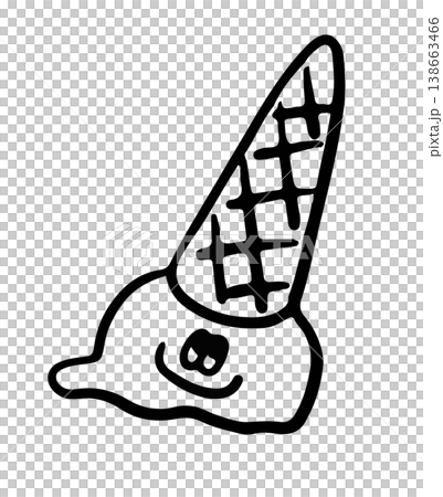 Hand drawn happy ice cream cone outline for colouring book, sweet dessert, cafe, restaurant, menu, recipe, department store, supermarket, market, office snack, lunch break, sugar, diet, cartoon, comic 138663466