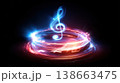 Transforming Musical Notes in a Colorful Swirl of Light and Energy Representation 138663475
