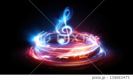 Transforming Musical Notes in a Colorful Swirl of Light and Energy Representation 138663475