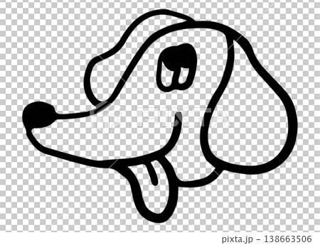 Cute hand drawn head shape of puppy tongue out outline for dog cartoon, characters, comic, pet shop, vet, adopt rescue animal, foster home, shelter, house, park, yard, playtime	 138663506