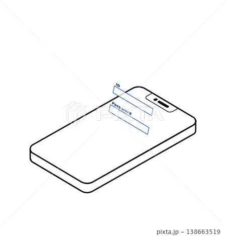 スマホのログイン画面とIDパスワード入力欄のアイソメトリックイラスト スマホのログイン画面とIDパスワード入力欄のアイソメトリックイラスト 138663519