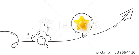 Cloud computing search line icon. Continuous line with share plane. Internet data storage sign. File hosting technology symbol. 3d star in speech bubble. Cloud computing single line ribbon. Vector 138664410