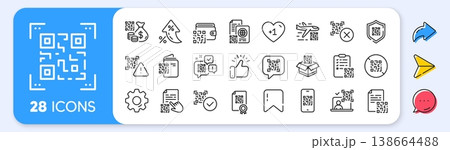 Qr code line icons. Interest rate, AI generate, Inflation icons. Vaccination certificate, phone qr scan and qrcode document set. Vector Qr code line icons. Interest rate, AI generate, Inflation icons. Vaccination certificate, phone qr scan and qrcode document set. Vector 138664488