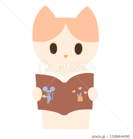 ねずみの絵本を読むネコ 138664490