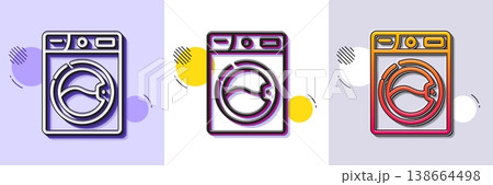 Washing machine line icon. Halftone dotted pattern. Gradient icon with grain shadow. Laundry service sign. Clothing cleaner symbol. Line washing machine icon. Various designs. Vector 138664498