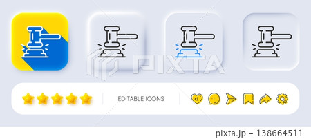 Judge hammer line icon. Neumorphic, Flat shadow, 3d buttons. Court judgement sign. Legal law symbol. Line judge hammer icon. Social media icons. Vector 138664511
