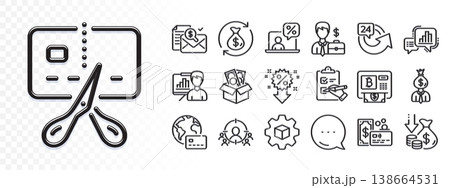 Internet pay, Manager and Presentation board line icons for web app. Glare of light effect. Message icon. Pack of Deflation, Business targeting, Card pictogram icons. Vector 138664531
