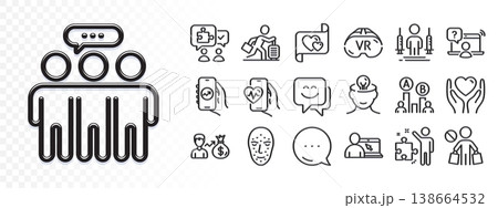 Stop shopping, Cardio training and Coronavirus injections line icons for web app. Glare of light effect. Message icon. Pack of Employees group, Mental health, Salary pictogram icons. Vector 138664532