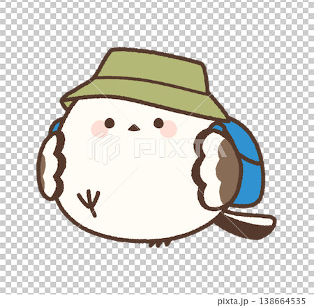 一隻長尾山雀一邊走一邊抓著背包的肩帶。 一隻長尾山雀一邊走一邊抓著背包的肩帶。 138664535