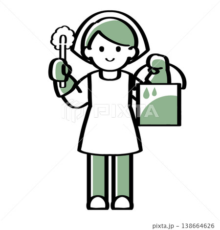 モップとバケツを持つ人物の手描きイラスト 138664626