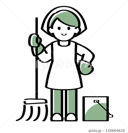 モップを持つ人物の手描きイラスト モップを持つ人物の手描きイラスト 138664628