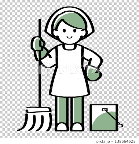 モップを持つ人物の手描きイラスト モップを持つ人物の手描きイラスト 138664628