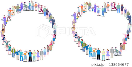 多様な人々の輪のフレームセット クリーンパスとコピースペースのあるベクターイラスト 138664677