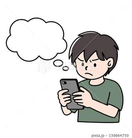 スマホを見て不満や怒りを感じている人物の上半身ベクターイラスト 138664750