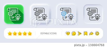 Cogwheel line icon. Neumorphic, Flat shadow, 3d buttons. Engineering tool sign. Idea bulb symbol. Line cogwheel icon. Social media icons. Vector 138664768