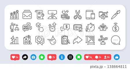 Deflation, Quick tips and Search employee line icons pack. Social media: share, comment, like icons. Timer, Work home, Interview job web icon. Vector Deflation, Quick tips and Search employee line icons pack. Social media: share, comment, like icons. Timer, Work home, Interview job web icon. Vector 138664811