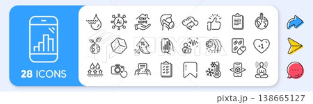 Pandemic vaccine, Employees teamwork and Receive file line icons. Interest rate, AI generate, Inflation icons. Pack of Save planet, Yoga, Checklist icon. Vector 138665127