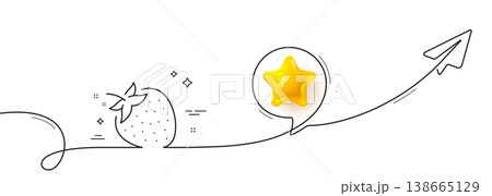 Strawberry line icon. Continuous line with share plane. Fruit food sign. Diet nutrition symbol. 3d star in speech bubble. Strawberry single line ribbon. Loop curve pattern. Vector Strawberry line icon. Continuous line with share plane. Fruit food sign. Diet nutrition symbol. 3d star in speech bubble. Strawberry single line ribbon. Loop curve pattern. Vector 138665129