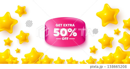 Extra discount sticker stars banner. 3d stars background. Get Extra 50 percent off Sale. Discount offer price sign. Special offer symbol. Save 50 percentages. Winner sparkle banner. Vector Extra discount sticker stars banner. 3d stars background. Get Extra 50 percent off Sale. Discount offer price sign. Special offer symbol. Save 50 percentages. Winner sparkle banner. Vector 138665208