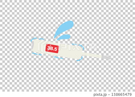 A stylized illustration of a high-fever electronic thermometer showing sweating and shivering. A stylized illustration of a high-fever electronic thermometer showing sweating and shivering. 138665479