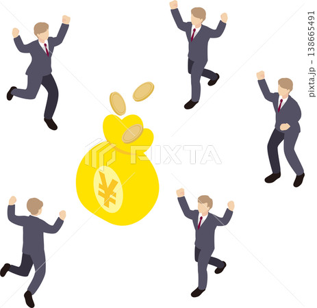 利益やボーナスに喜ぶビジネスマンのアイソメトリックイラスト お金 成功 金融 業績達成 138665491