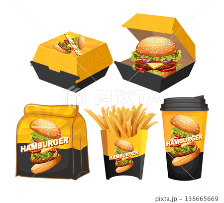 Fast Food Branding Set with Hamburger French Fries and Soda Cup Fast Food Branding Set with Hamburger French Fries and Soda Cup 138665669
