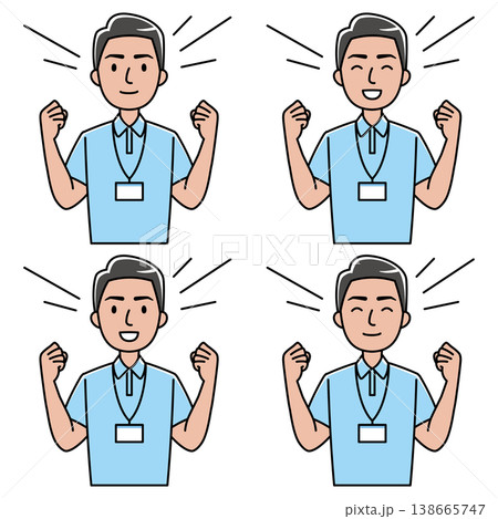 ガッツポーズする笑顔の外国人男性（ポロシャツ姿） 138665747